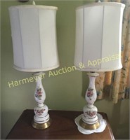 Matching porcelain rose decorated lamps
