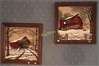 Fabric pictures in frames - barn & covred bridge
