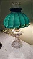 Electrified Oil Lamp with green glass shade
