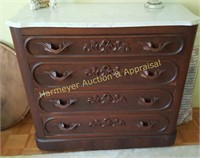 Antique chest of drawers, Marble top, on casters