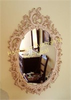 Wall mirror with plastic white & gold frame