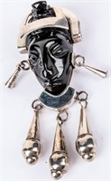 Jewelry Sterling Silver Taxco Face / Mask Brooch