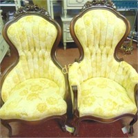 Queen Anne Rosewood Style His/Her Arm Chairs