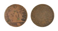 Pair Of 1787 Pointed Rays Fugio Cents.