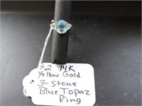 14K Yellow Gold 3-Stone Blue Topaz Ring