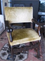 aRenaissance Walnut Armchair, Gold Upholstery