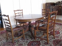 Round Mahogany Table with Four Ribbon-Back Chairs