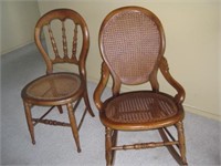 2 Walnut Chairs, Hand-tied Cane