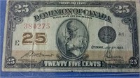 1923 Dominion Of Canada 25 Cent Note