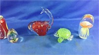 Art Glass Elephant, Turtle & Paperweights