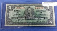 1937 Canada, King George 6th 1 Dollar Bill
