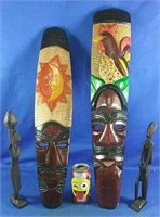 Hand Carved Wood African Masks & Figurines Lot