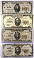 4 Different 1929 20.00 Federal Reserve Bank Notes.