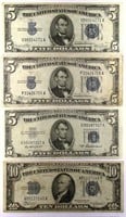 4 Different Blue Seal Silver Certificates.