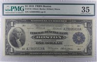 Certified 1918 $1.00 Federal Reserve Note.