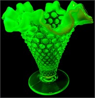 Fenton Uranium Glass Opalescent Hobnail Vase
