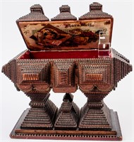 Antique Folk Tramp Art Tiered Jewelry Trinket Box