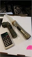 Two Vintage Military Flashlights and Calculator
