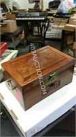 Oriental Wooden Jewelry Box with Metal Handles