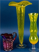 2 Glass Vases & Indiana Carnival Glass Pitcher
