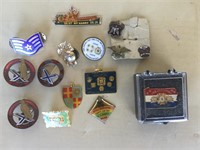 Military memorabilia, state pins and tags