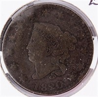 Coin 1820 (20/19) Coronet Head Large Cent F