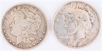 Coin 1889-O Morgan & 1924 Peace Silver Dollars