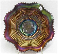 Greek Key ruffled bowl w/BW back - purple