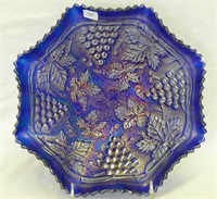 Stippled Grape & Cable 10" ruffled bowl - blue