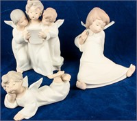 3 Lladro Angel Cherub Group Matte Porcelain