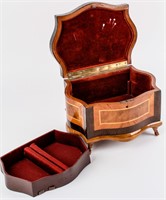Antique Inlaid Wood Veneer Trinket Jewelry Box