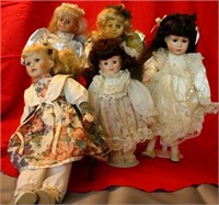 5 Dolls - 2 Porcelain, 3 Misc