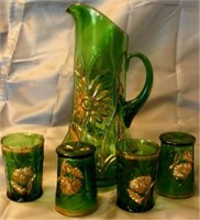 Green Pitcher w/ 4 glasses