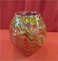 Art Glass Vase Approx. 8" diameter x 9" tall