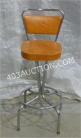 Vintage Orange Leather Bar Stool Seat