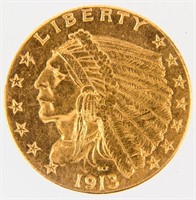 Coin 1913 $2 ½ Indian Head Quarter Eagle Gold Coin