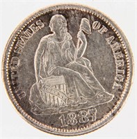 Coin 1887 Liberty Seated Silver Dime CH BU