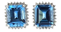 14kt Gold 14.50 ct Blue Topaz & Diamond Earrings