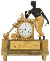 French Figural Blackamore Silk Thread Mantle Clock
