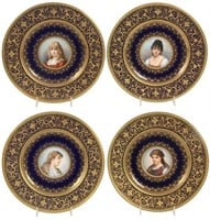 4 German Porcelain 9.5 in. Portrait Plates