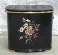 Vintage Black Floral Hamper w/ Towel & Table Cloth