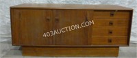 Vintage Wooden Side Table Sliding Door w/ Drawers