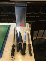 Knife Holder, Sharpener & Knives