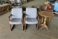 (6) ASSORTED CHAIRS, WITH END TABLE