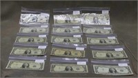 (14) SILVER CERTIFICATE $1 BILLS AND (1) RED SEAL