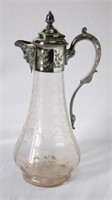 Victorian Etched Crystal and Plate Claret Jug,