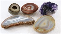 Collection of Rocks/ Cut Polished Agate Geodes...