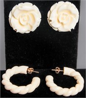 Jewelry Pair of Carved Ivory Pierced Earrings