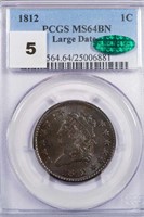 1C 1812 LARGE DATE PCGS MS64 BN CAC