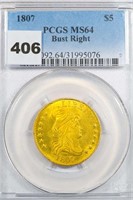 $5 1807 BUST RIGHT PCGS MS64